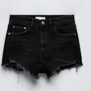 Zara Black High Rise Distressed Denim Shorts Size 6